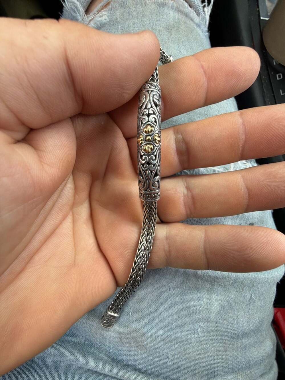 Samuel B. Sterling Silver & 18K Yellow Gold Tulang Naga Filigree Bar Bracelet